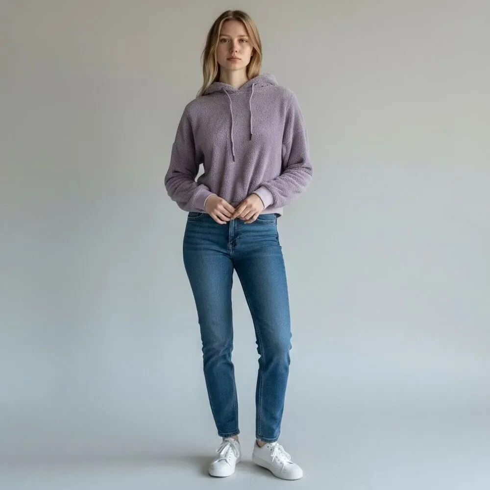 NWT Adore me Solid Purple Lounge cropped hoodie size L long sleeve drawstring